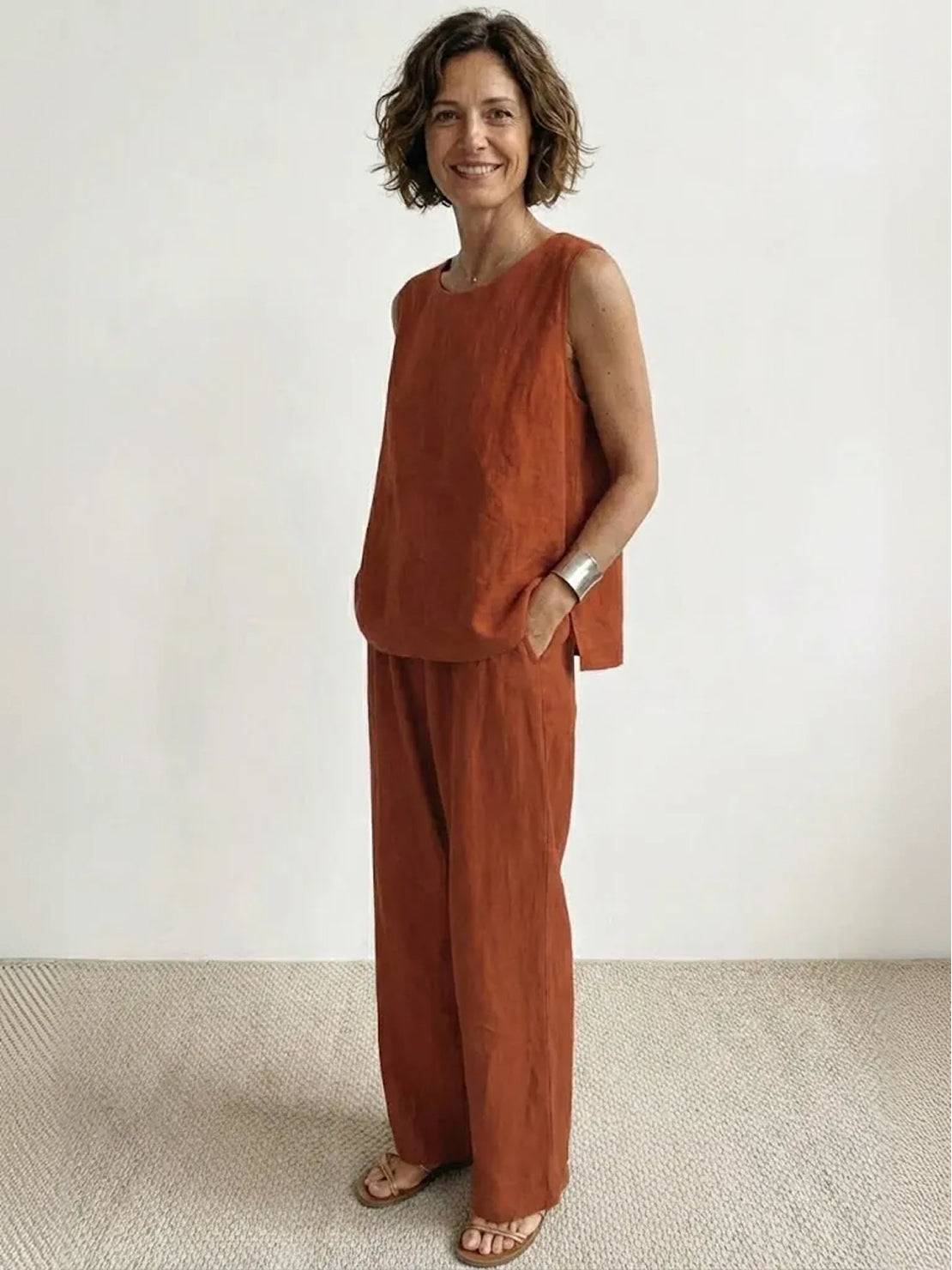 Olivia | Women's Sleeveless Tank and Wide-Leg Pant Set