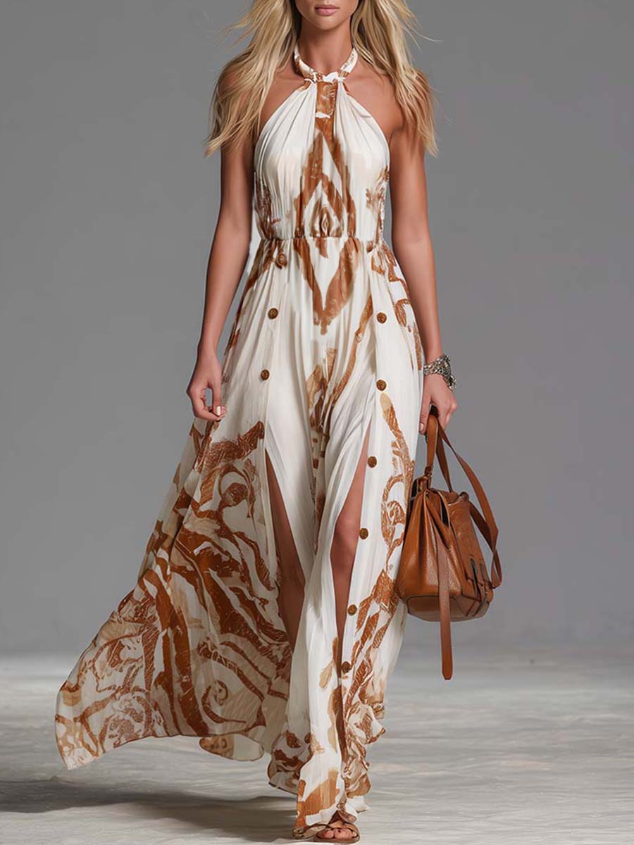Marcella | Women's Printed Halter Neck Maxi Dress