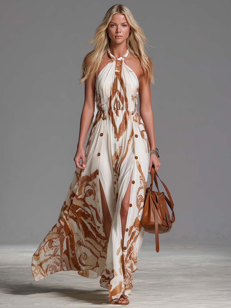Marcella | Women's Printed Halter Neck Maxi Dress