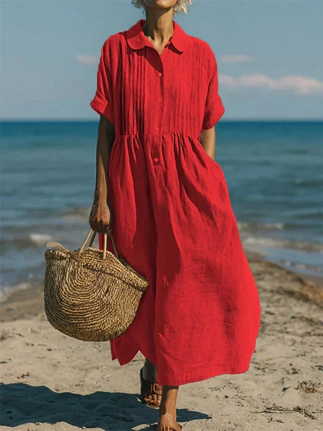 Meredith | Women's Midi Dress with Collared Button Front