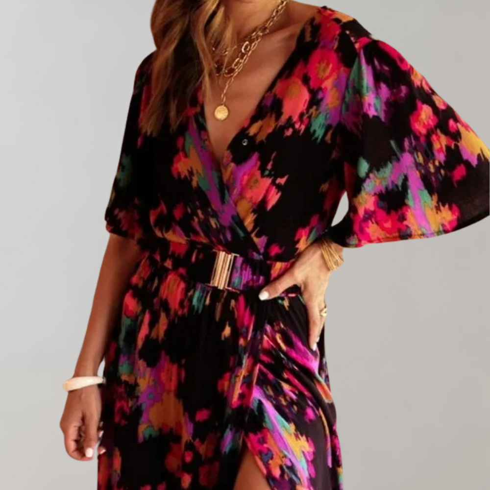 Nyx | Women's Maxi Dress with Abstract Print Wrap Design
