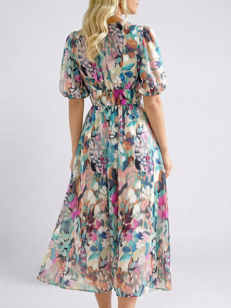 Octavia | Women's Midi Dress with Floral V-Neck Design