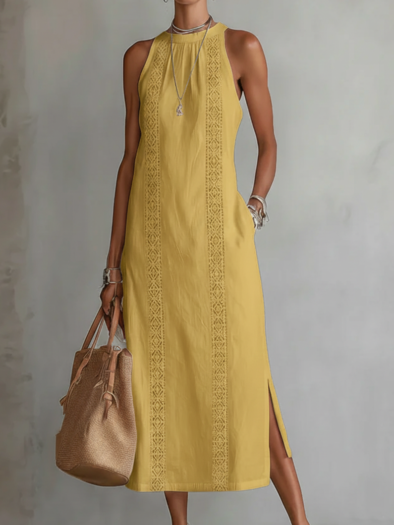 Octaviana | Women's Sleeveless Midi Dress with Embroidery