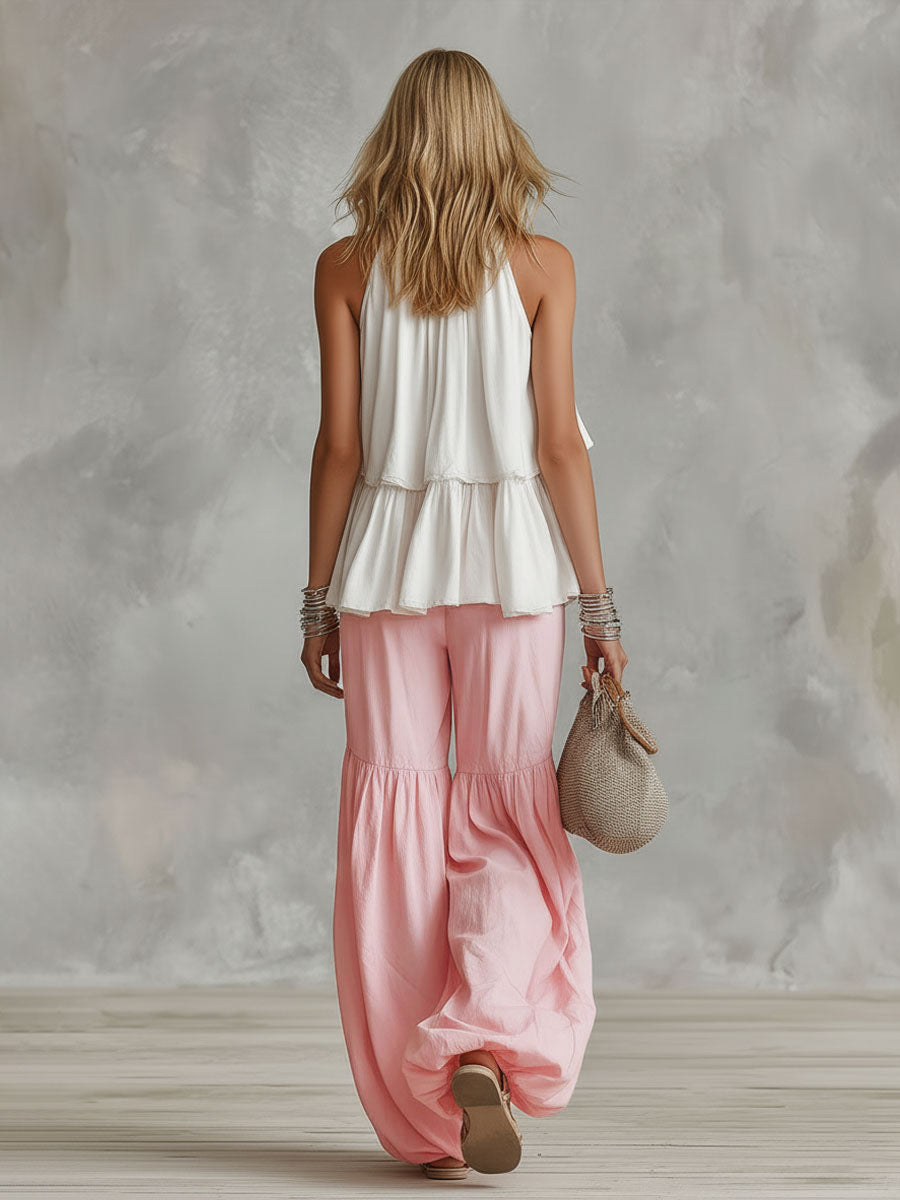 Ophira | Women's Sleeveless Mock Neck Top & Wide Leg Pants Ensemble