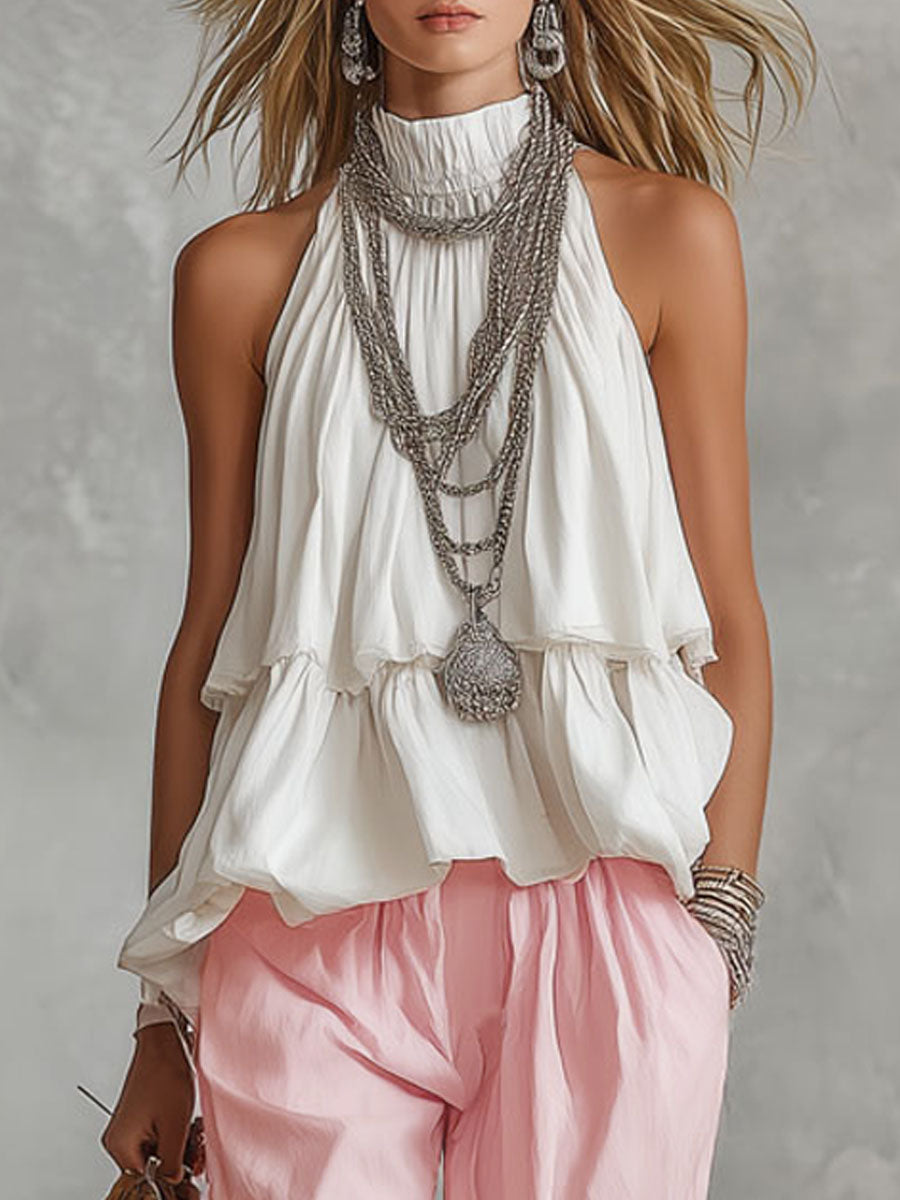 Ophira | Women's Sleeveless Mock Neck Top & Wide Leg Pants Ensemble