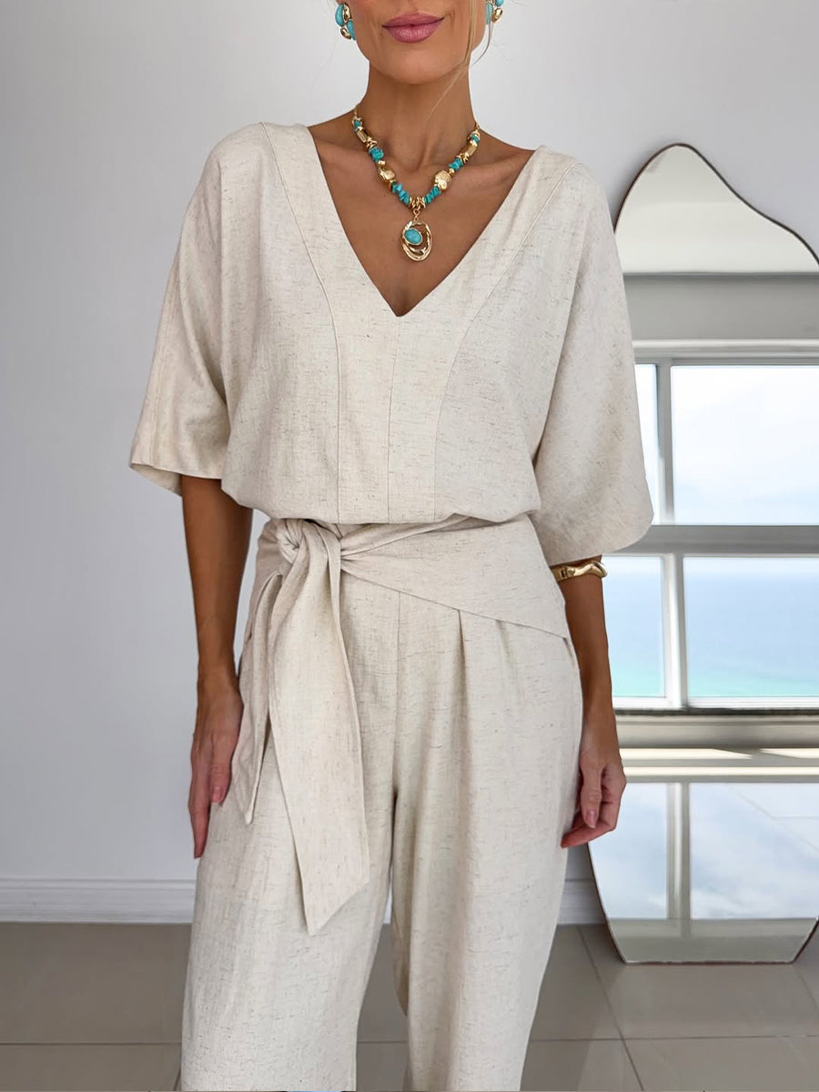Relaxed Tie-Waist Wide Leg Jumpsuit