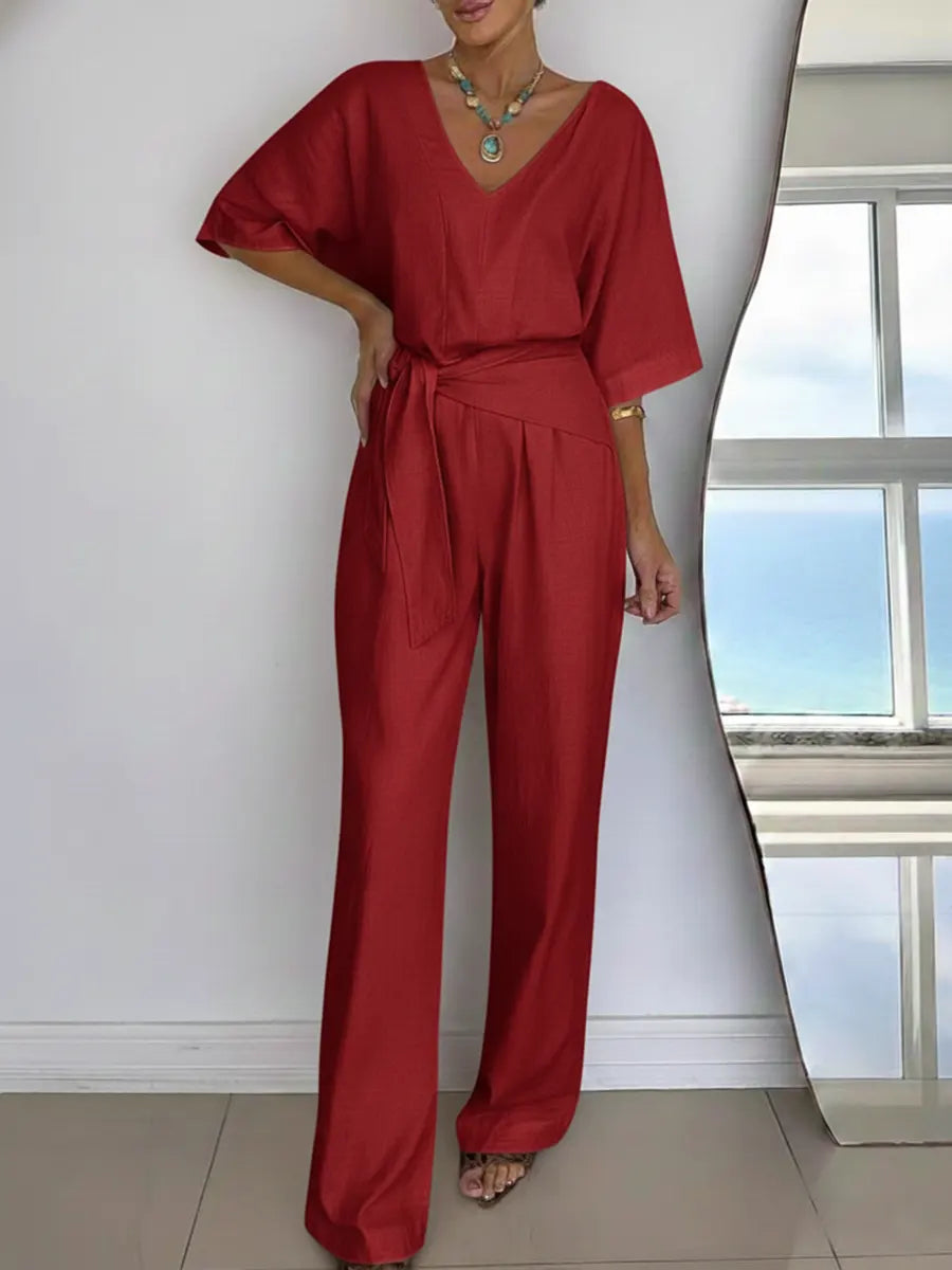 Relaxed Tie-Waist Wide Leg Jumpsuit