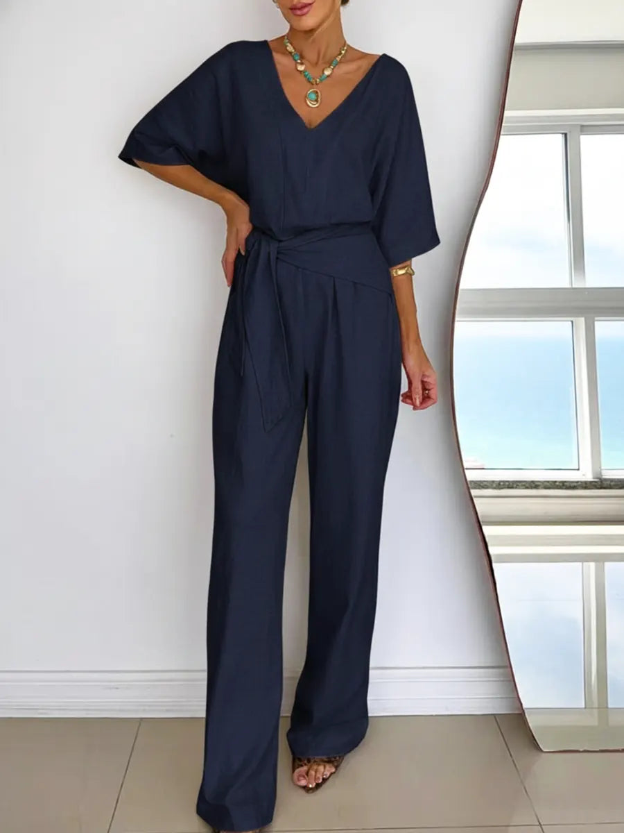 Relaxed Tie-Waist Wide Leg Jumpsuit
