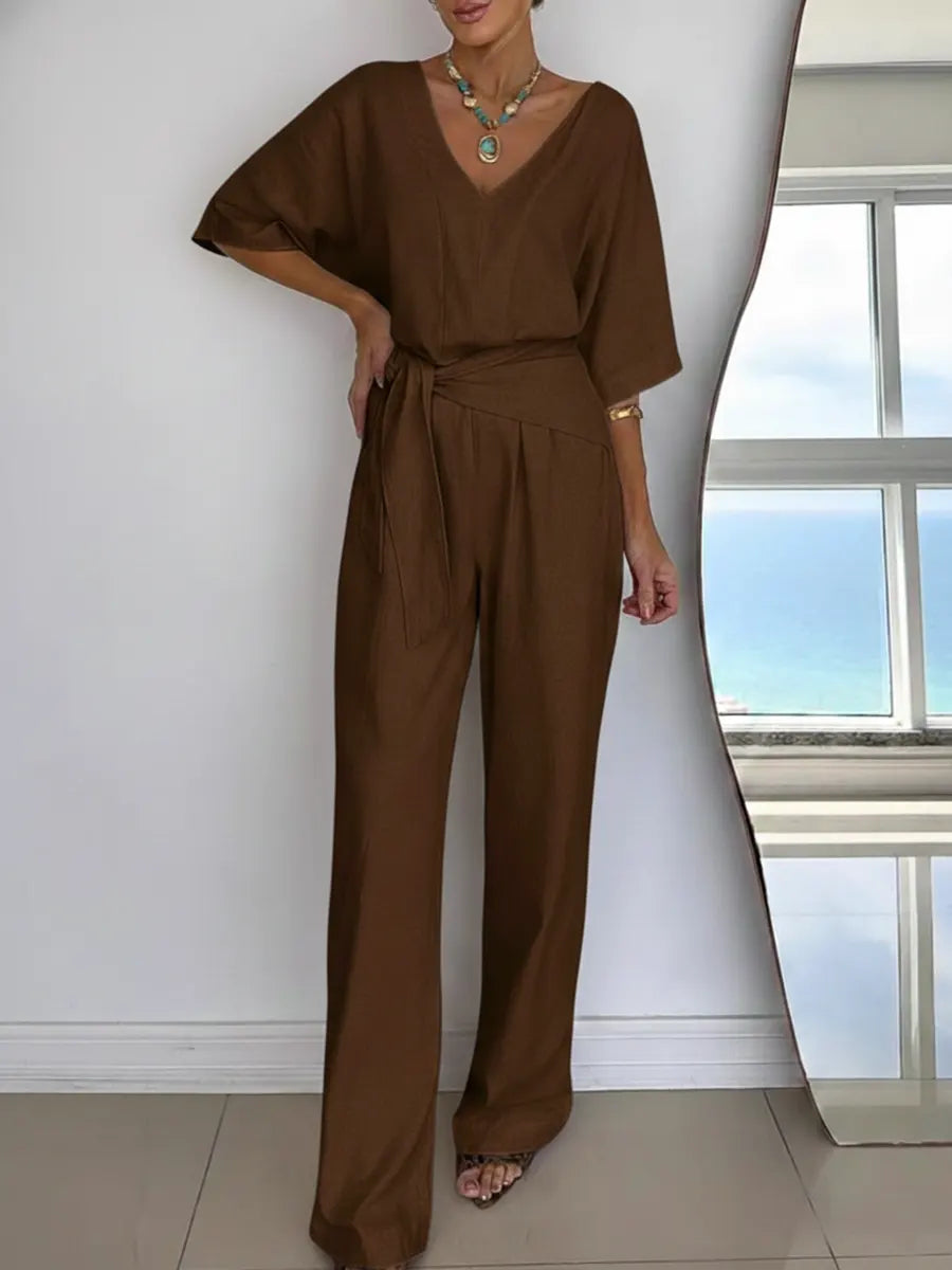 Relaxed Tie-Waist Wide Leg Jumpsuit