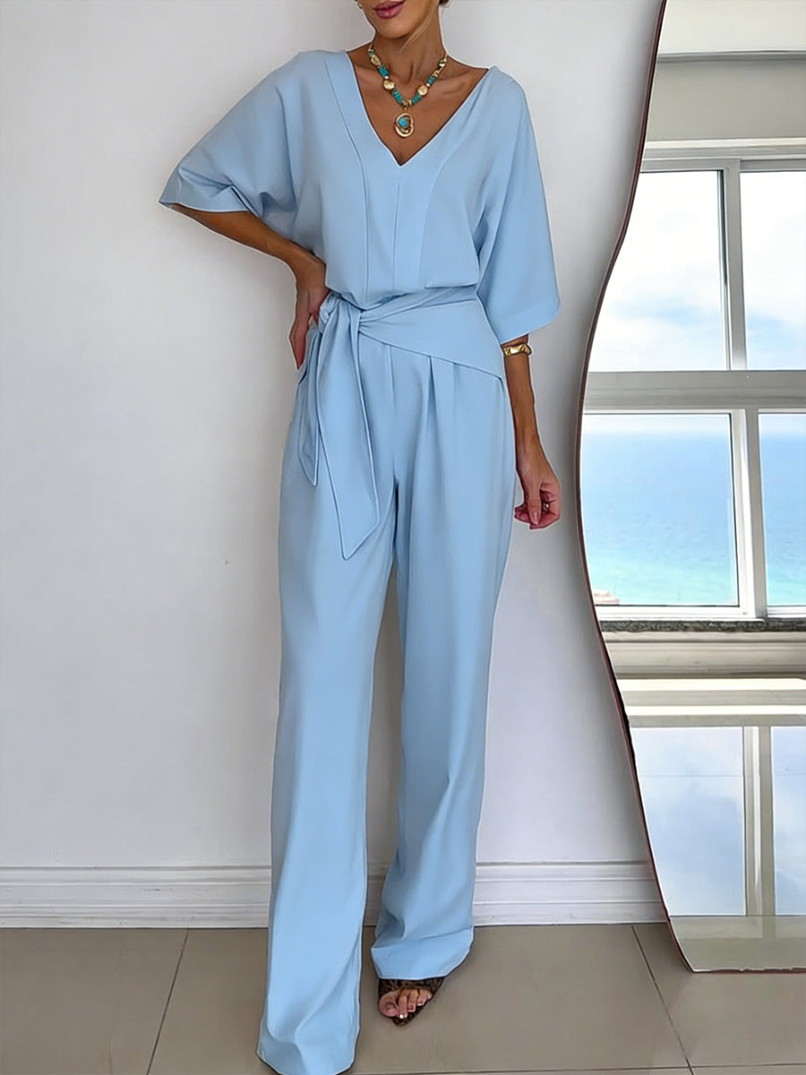Relaxed Tie-Waist Wide Leg Jumpsuit