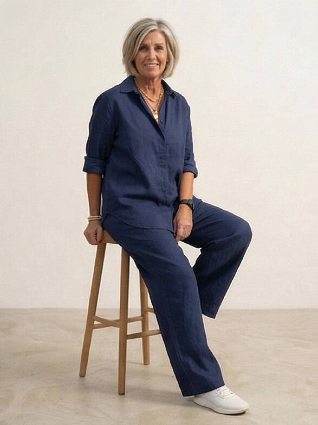 Vivian | Women's Relaxed Button-Up Shirt and Wide-Leg Pant Ensemble