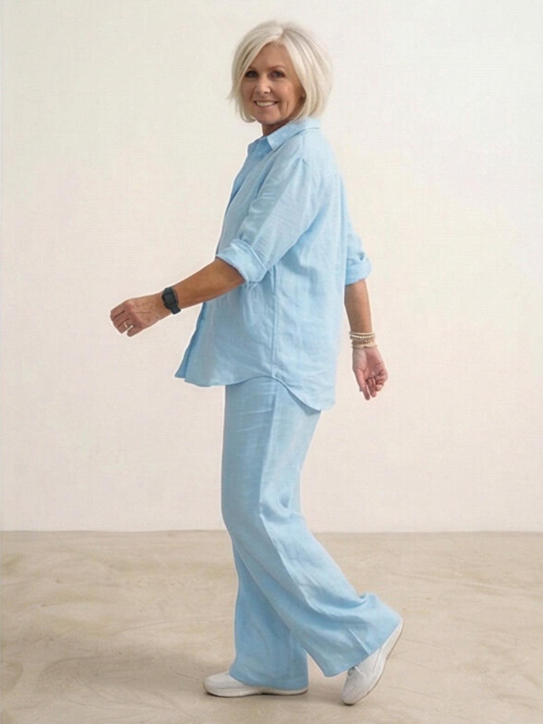 Vivian | Women's Relaxed Button-Up Shirt and Wide-Leg Pant Ensemble
