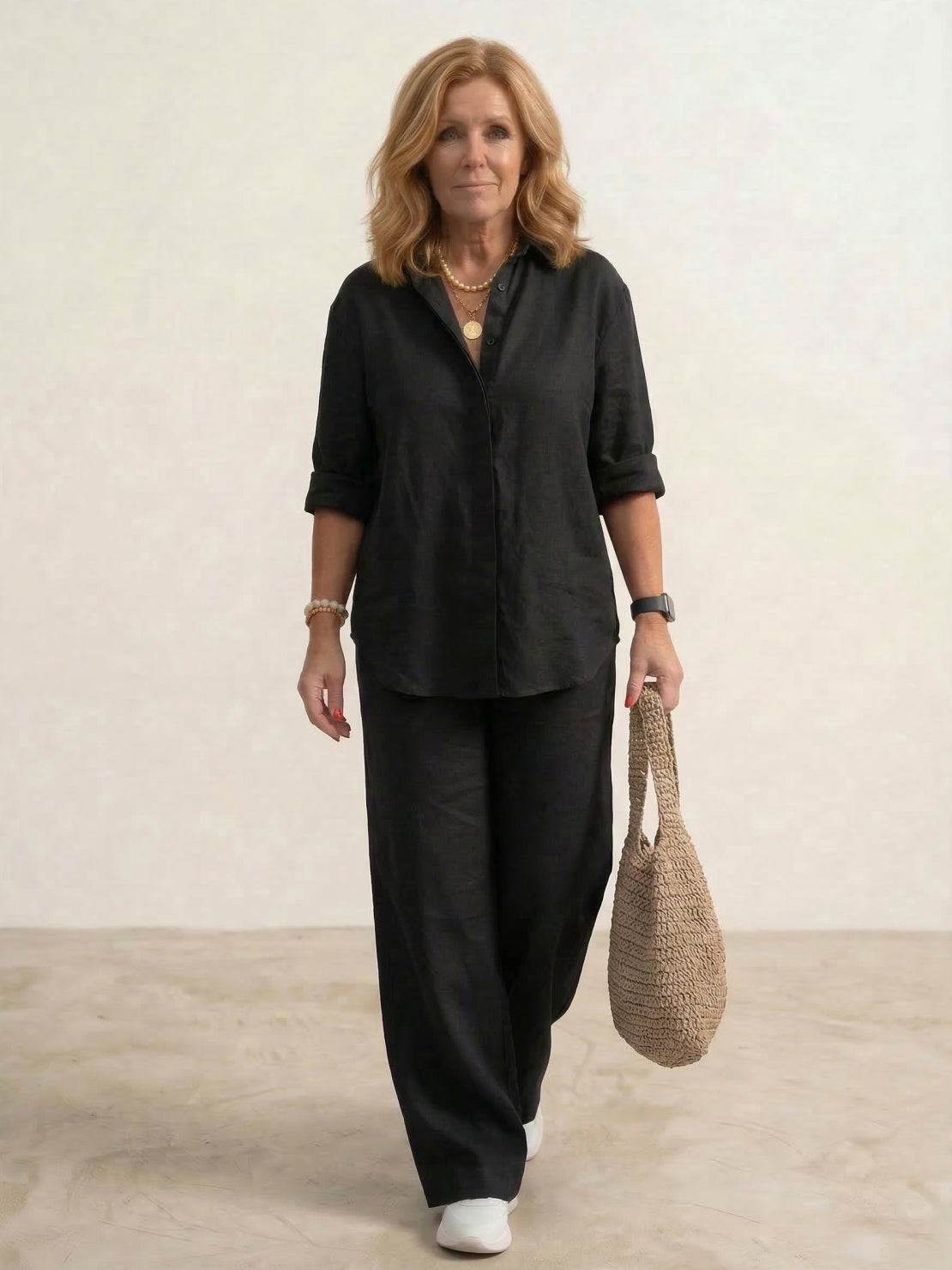 Vivian | Women's Relaxed Button-Up Shirt and Wide-Leg Trousers Ensemble