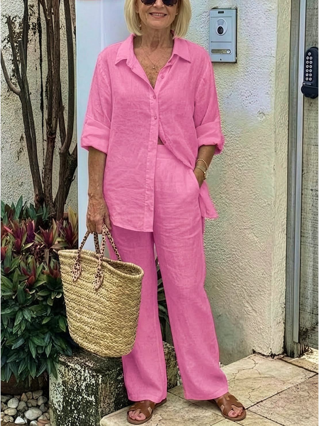 Vivian | Women's Relaxed Button-Up Shirt and Wide-Leg Pant Ensemble