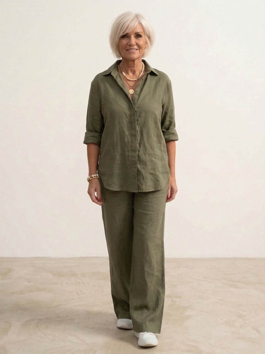 Vivian | Women's Relaxed Button-Up Shirt and Wide-Leg Trousers Ensemble