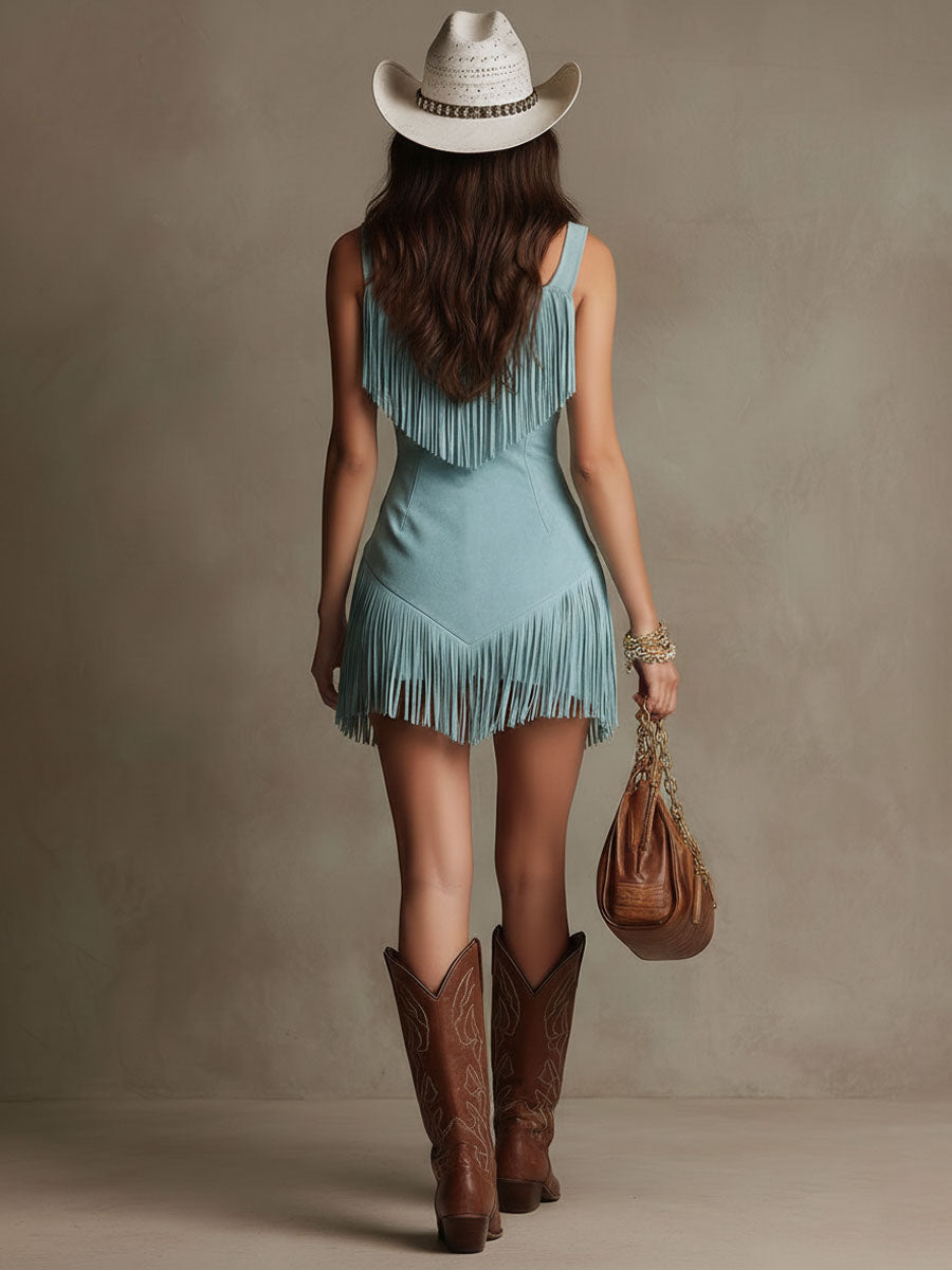 Paloma | Women's Sleeveless Fringe Mini Dress" can be rewritten as "Paloma | Women's Fringe Mini Dress with Sleeveless Design.