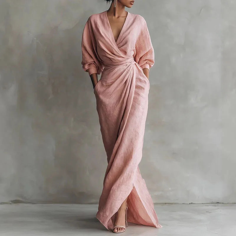 Penelope | Women's Long Sleeve V-Neck Wrap Maxi Dress