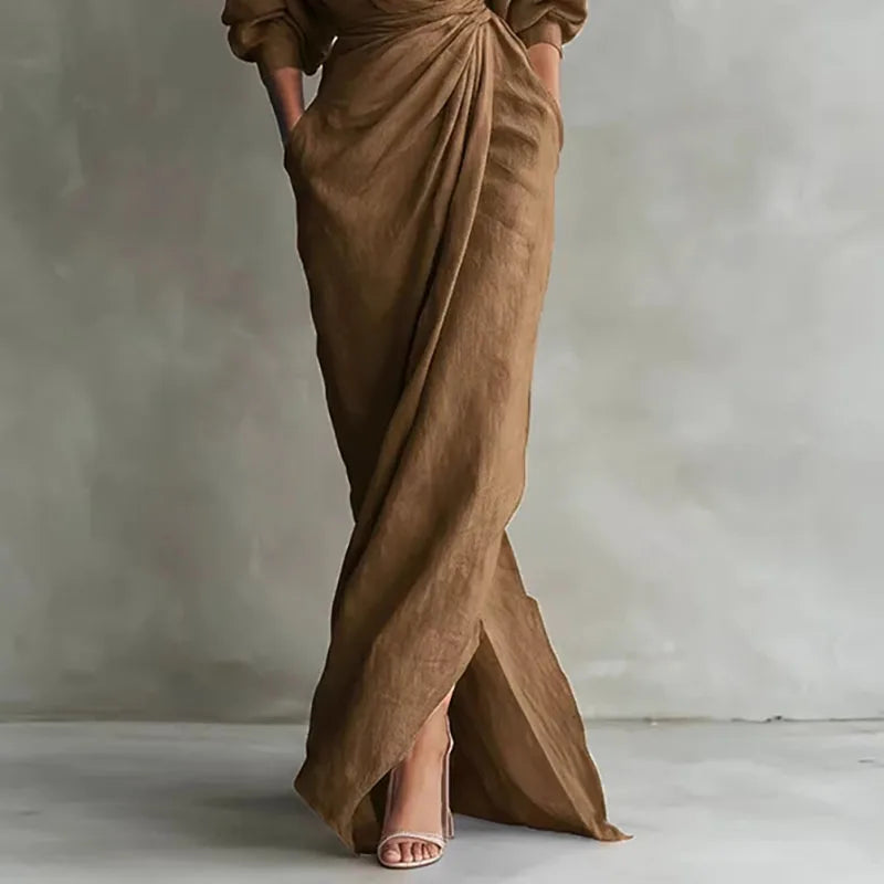 Penelope | Women's Long Sleeve V-Neck Wrap Maxi Dress