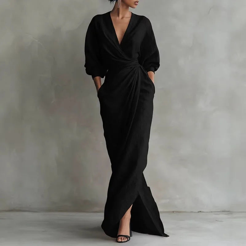 Penelope | Women's Long Sleeve V-Neck Wrap Maxi Dress