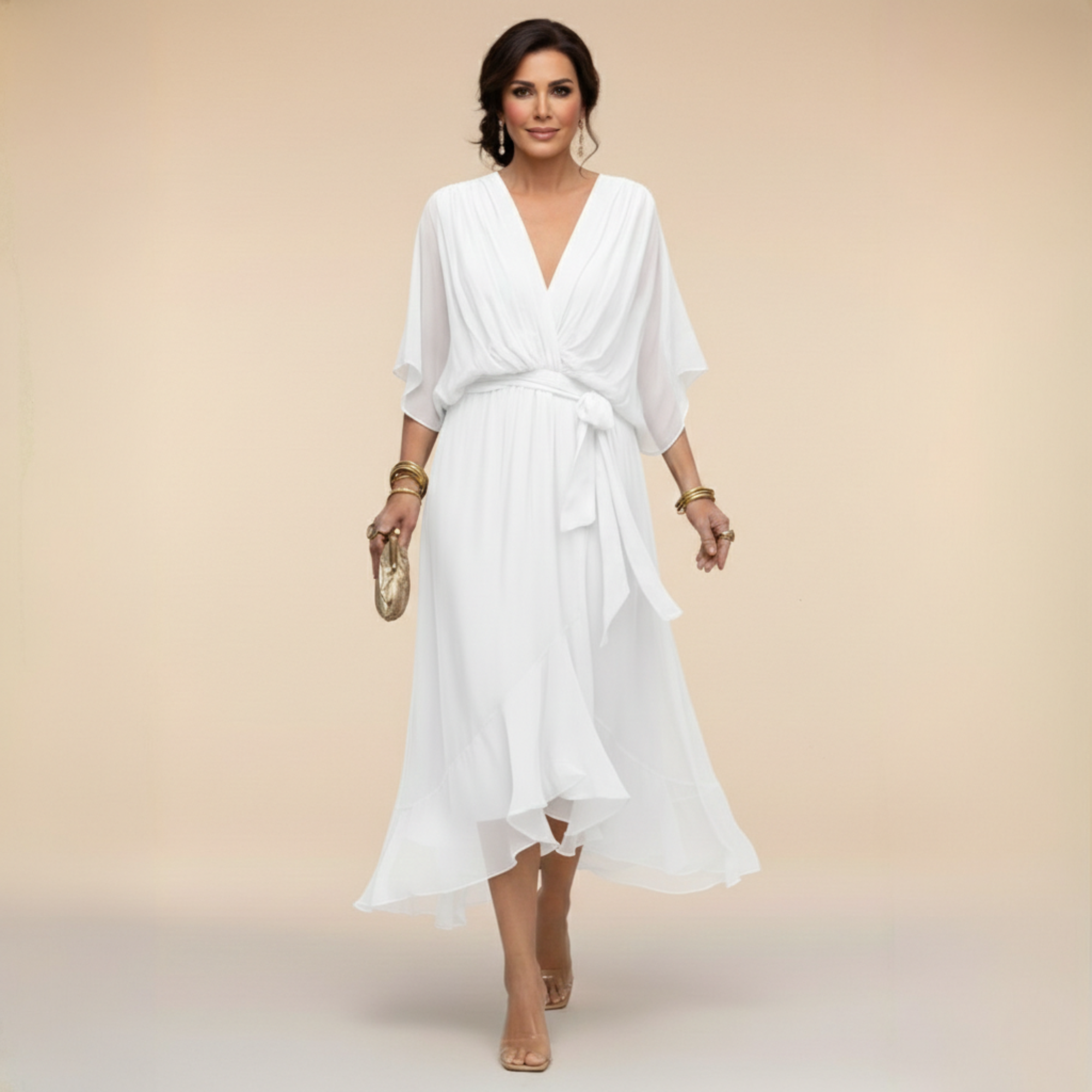 Penelope | Women's V-Neck Wrap Midi Dress" can be rewritten as:

"Penelope | Women's Midi Dress with V-Neck Wrap Design