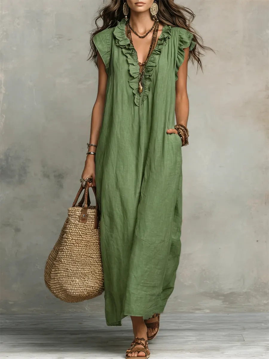 Priscilla | Women's Ruffled V-Neck Maxi Dress