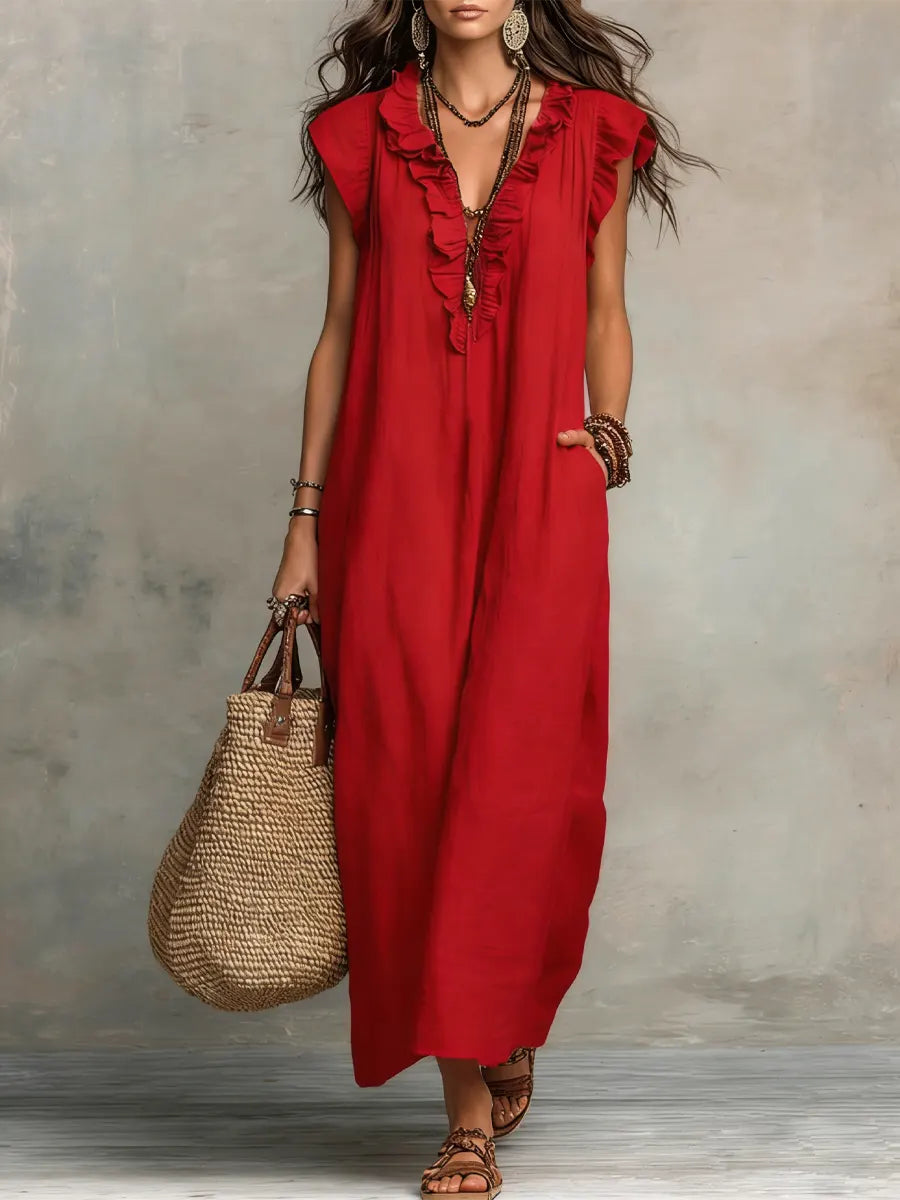 Priscilla | Women's Ruffled V-Neck Maxi Dress