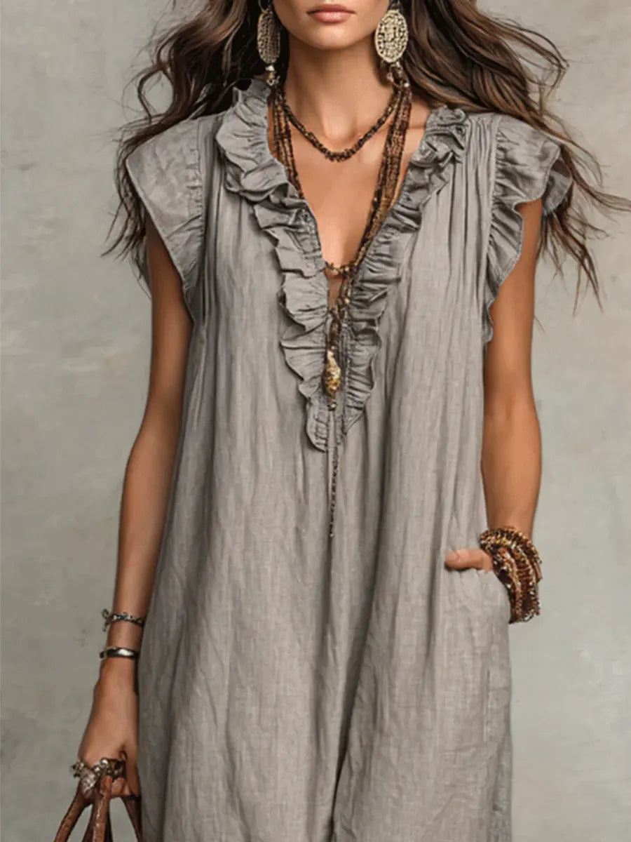 Priscilla | Women's Ruffled V-Neck Maxi Dress