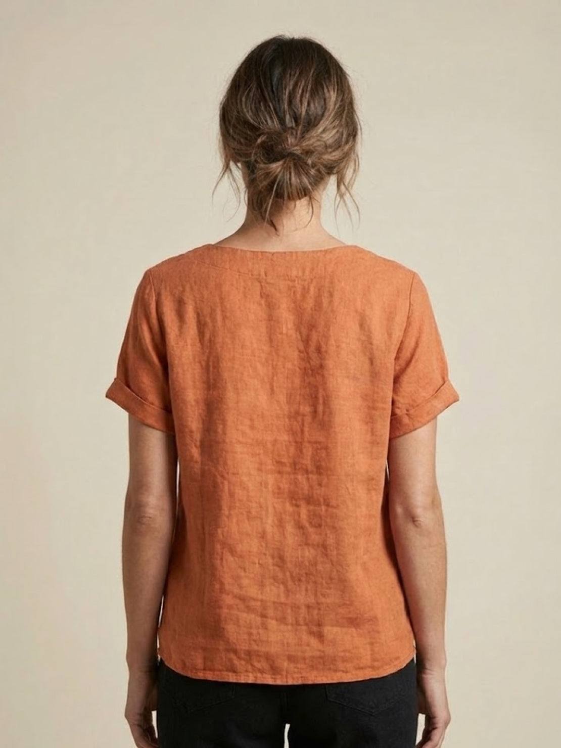 Foreen | Women's Casual Short Sleeve Top with Scoop Neck and Button Details
