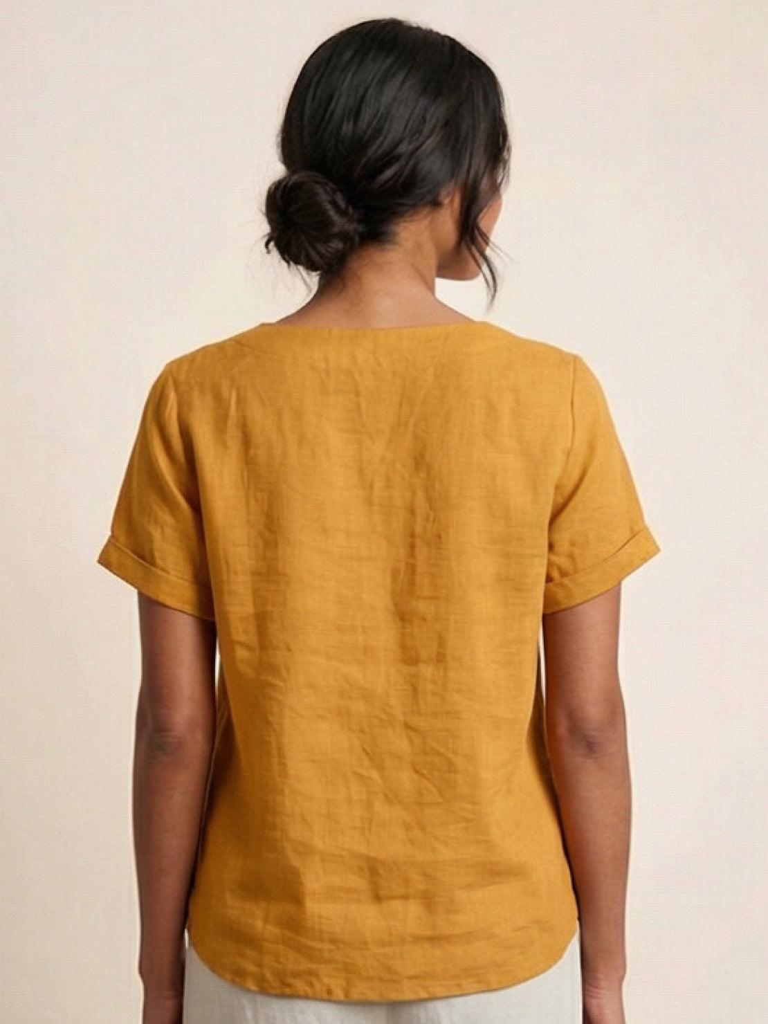 Foreen | Women's Casual Short Sleeve Top with Scoop Neck and Button Details