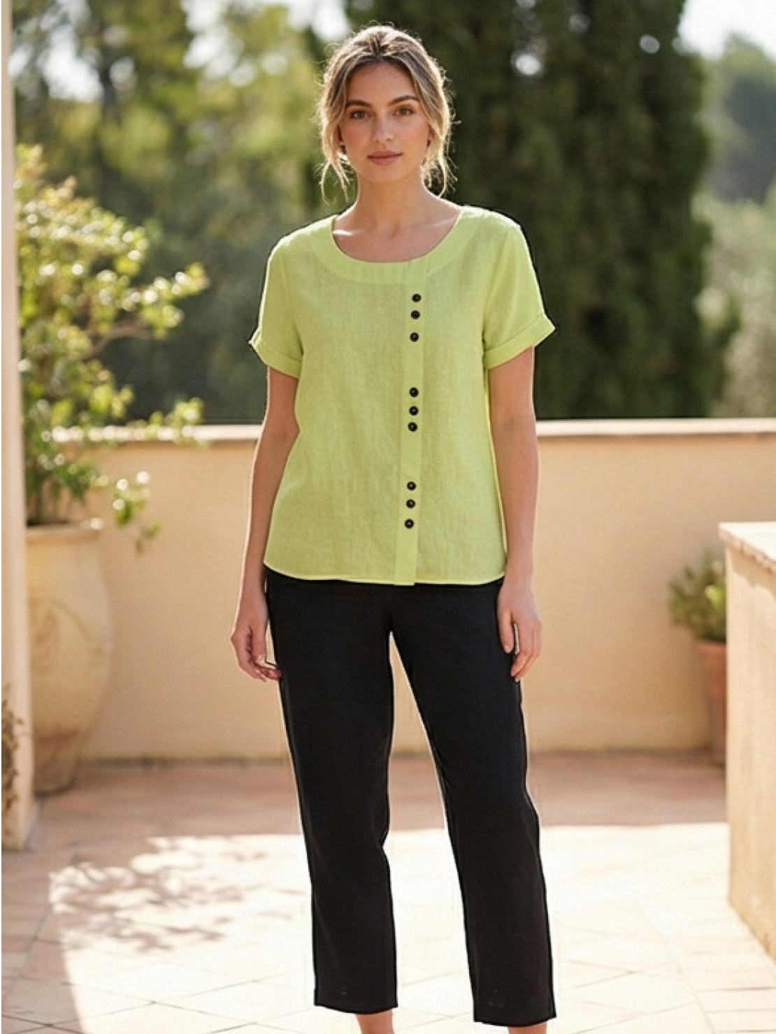 Foreen | Women's Short Sleeve Scoop Neck Top with Button Details