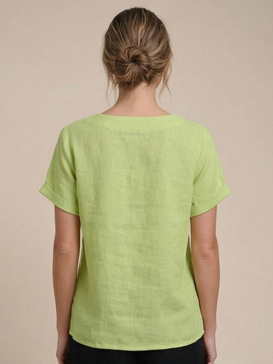 Foreen | Women's Casual Short Sleeve Top with Scoop Neck and Button Details