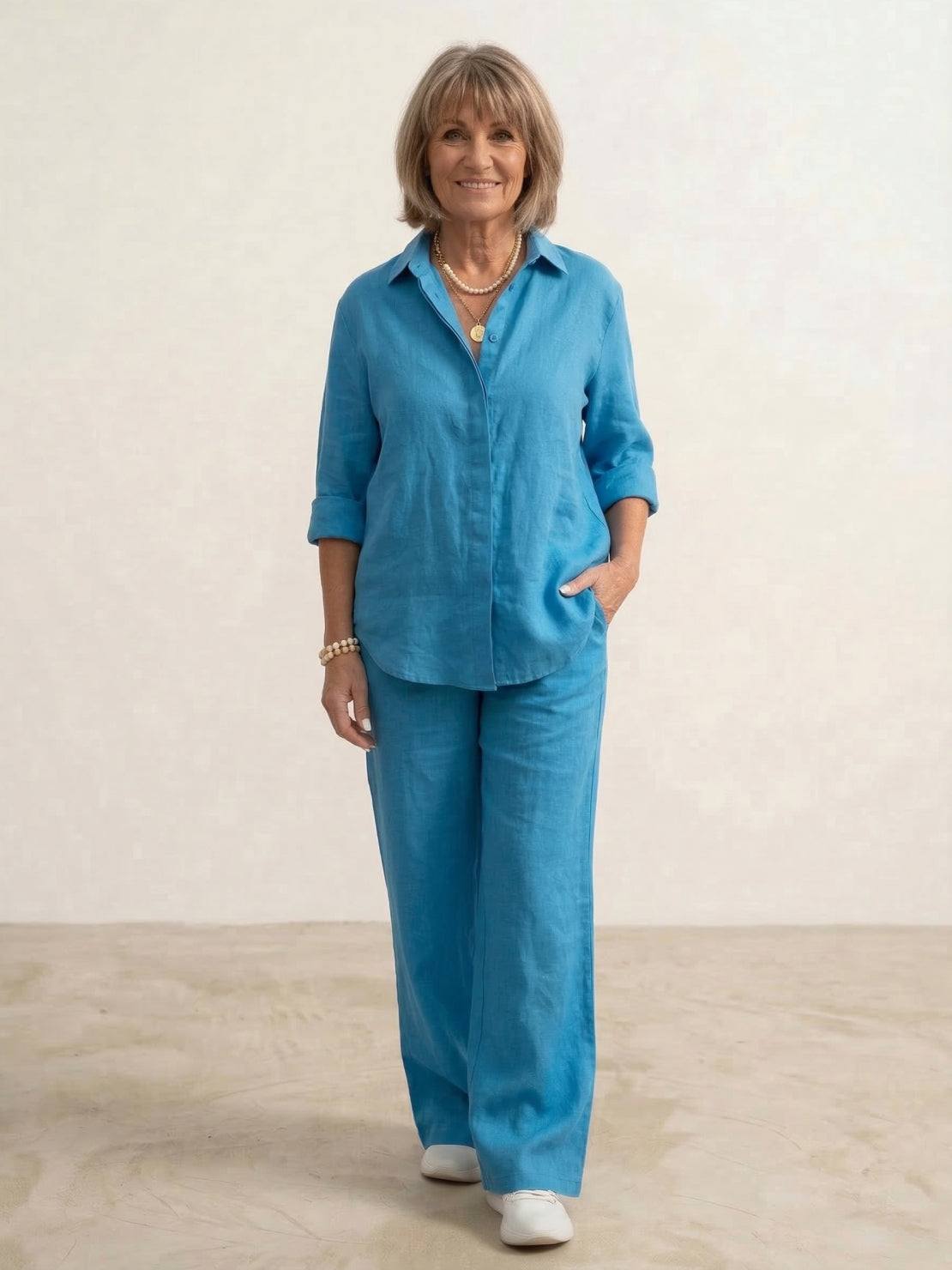 Vivian | Women's Relaxed Button-Up Shirt and Wide-Leg Trousers Ensemble
