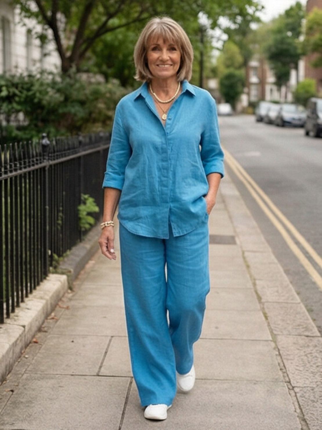 Vivian | Women's Relaxed Button-Up Shirt and Wide-Leg Trousers Ensemble