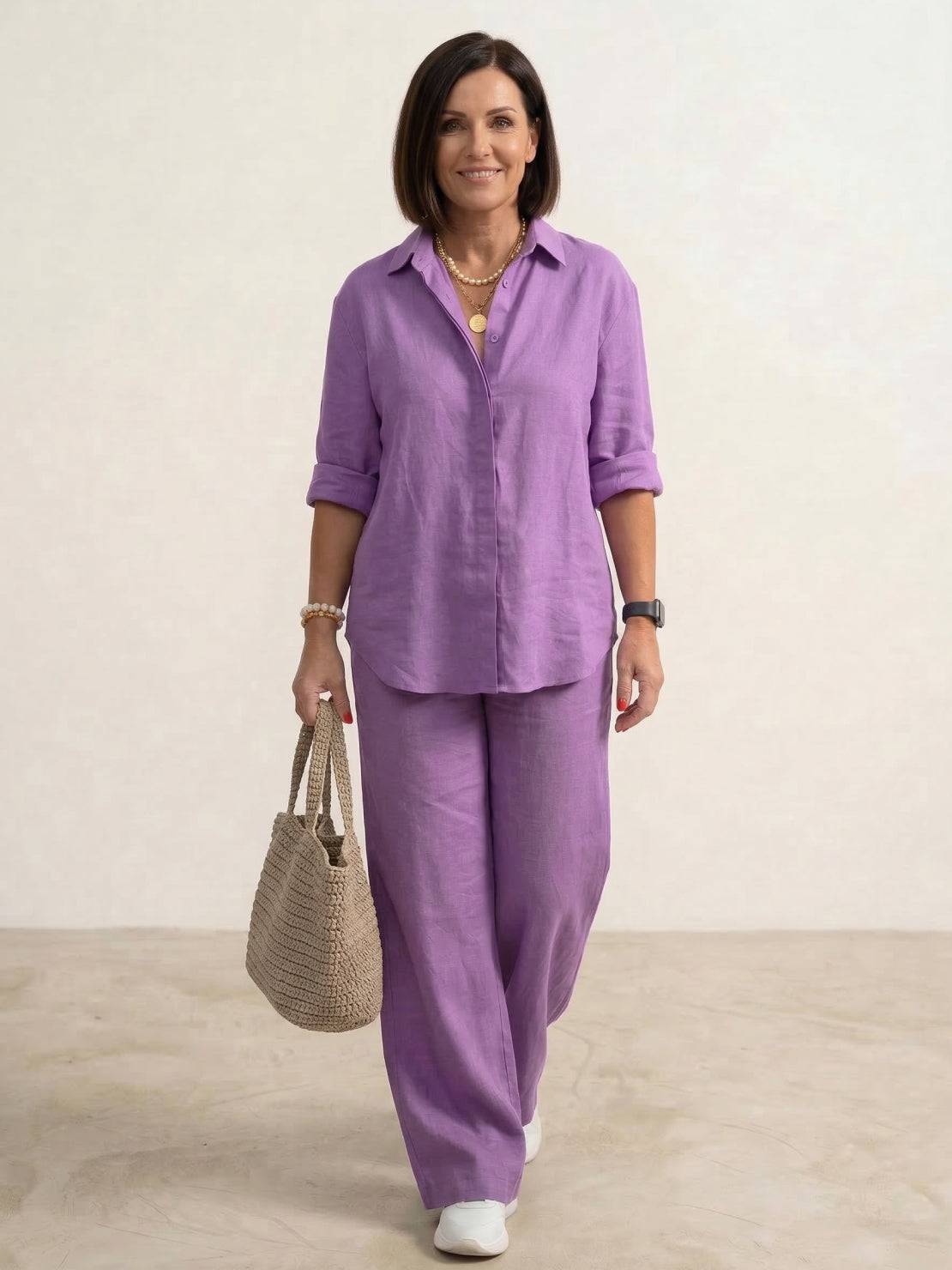 Vivian | Women's Relaxed Button-Up Shirt and Wide-Leg Pant Ensemble