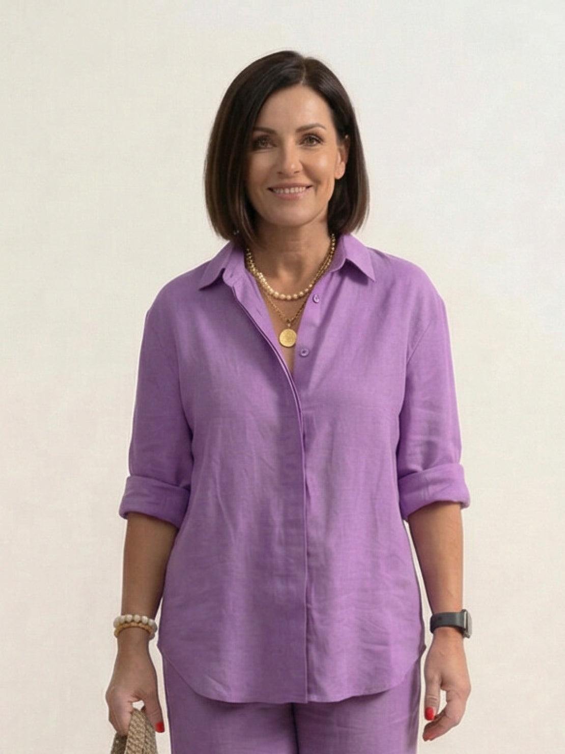 Vivian | Women's Relaxed Button-Up Shirt and Wide-Leg Trousers Ensemble