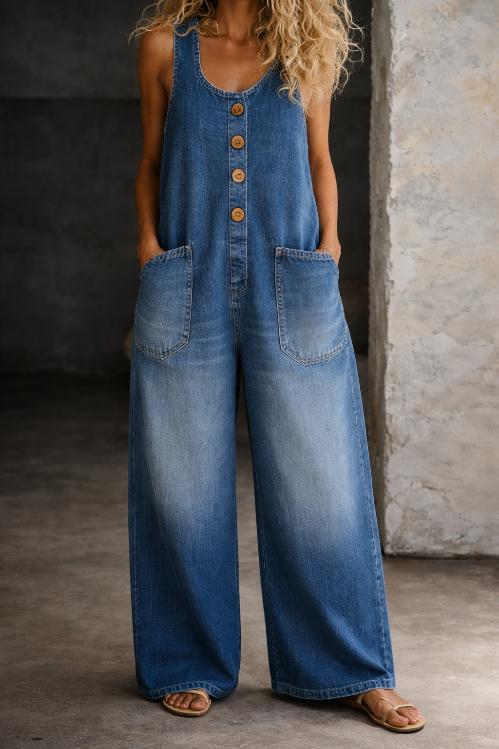 Remy | Women's Wide Leg Overalls with Button Front