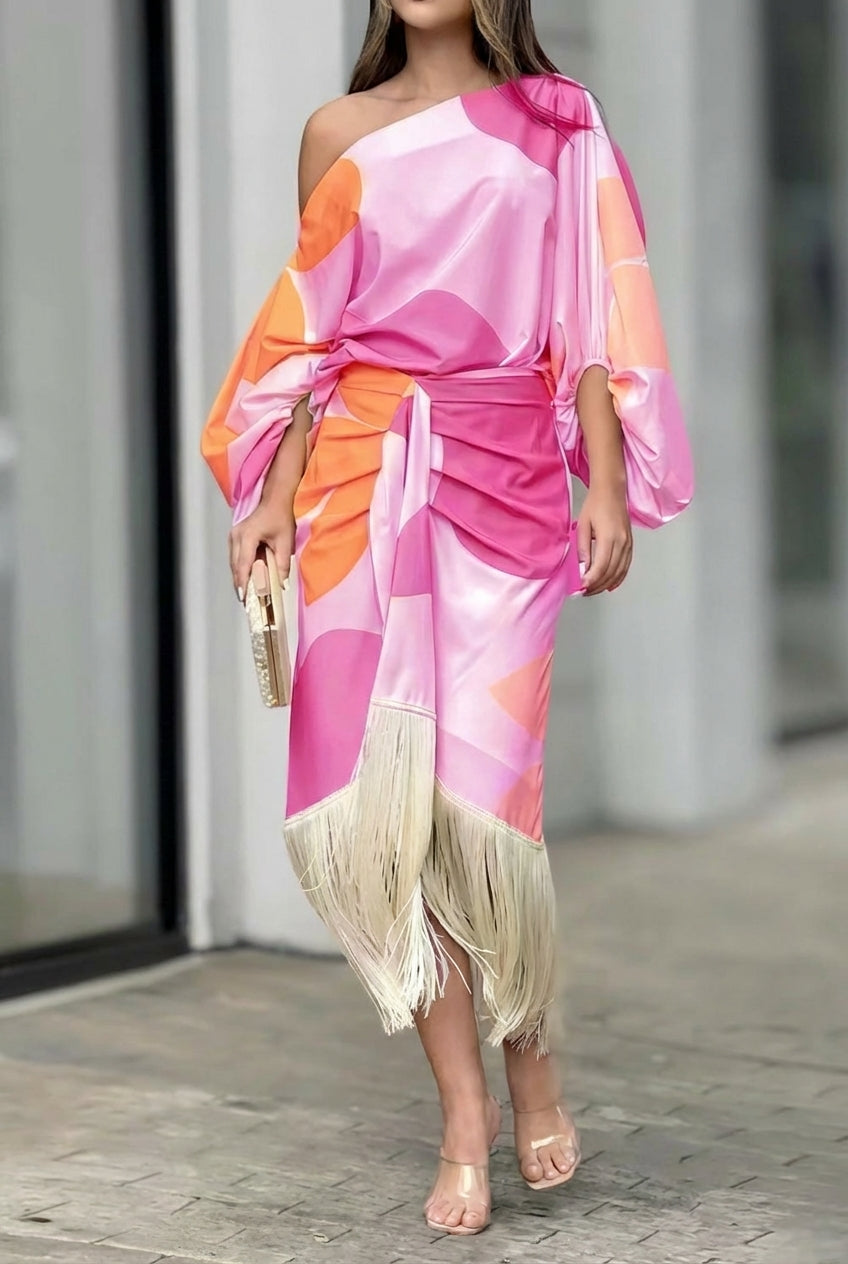 Rhiannon | Women's One-Shoulder Fringe Midi Ensemble