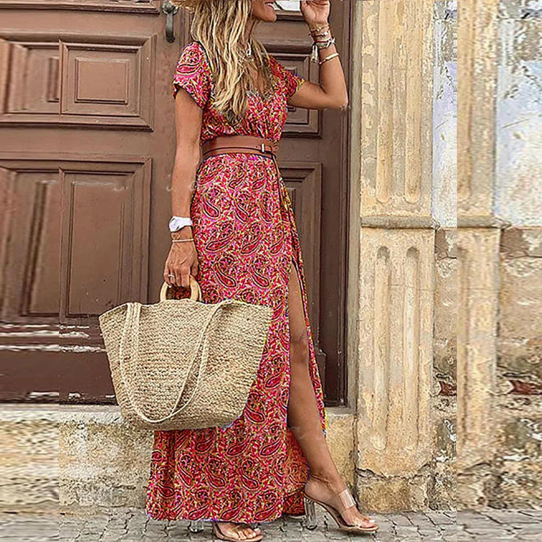 Justine™ | Breezy Bohemian Maxi Dress with Coordinating Belt
