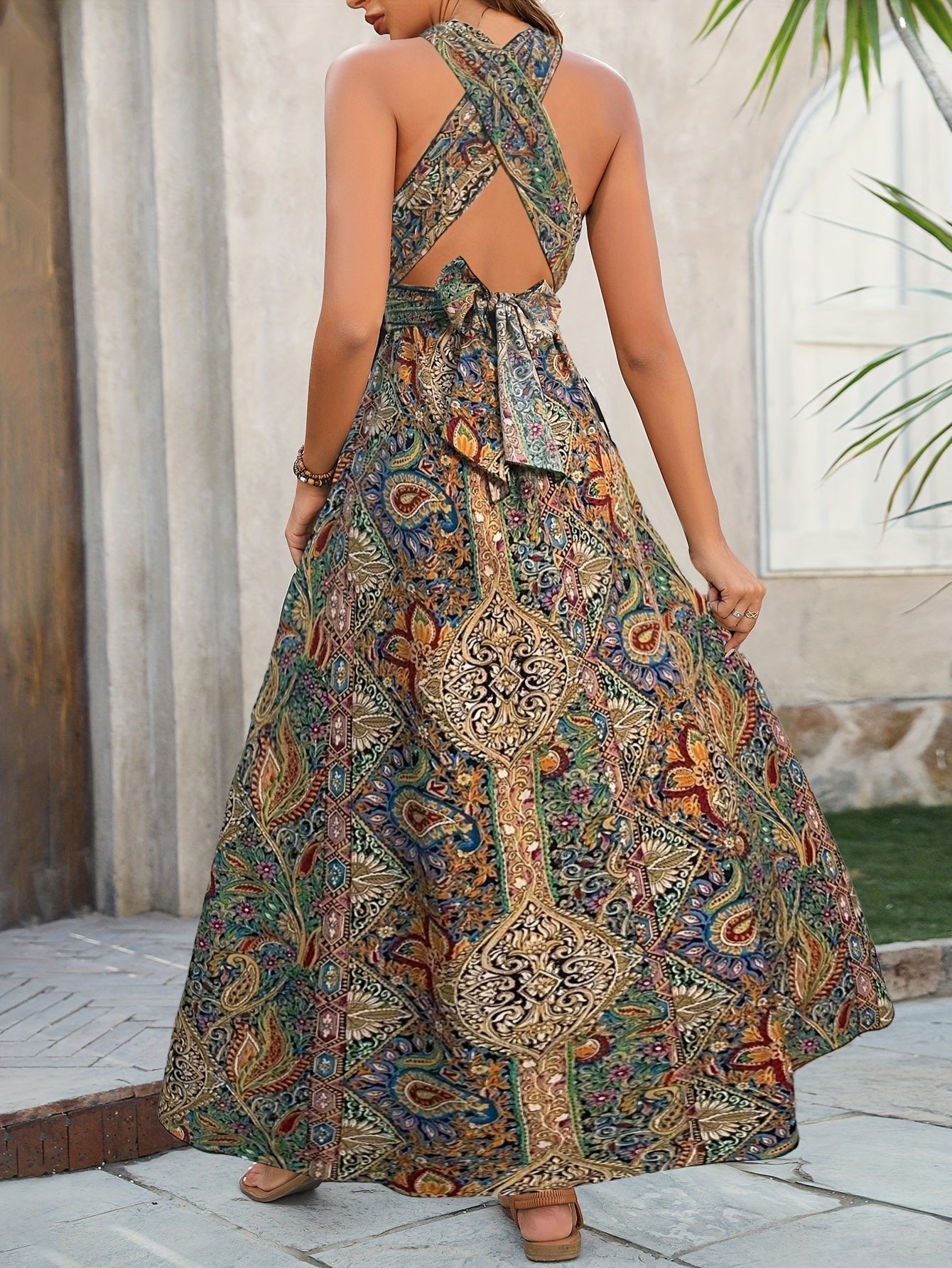 Rosalinda | Women's Paisley Maxi Dress with Halter Neck