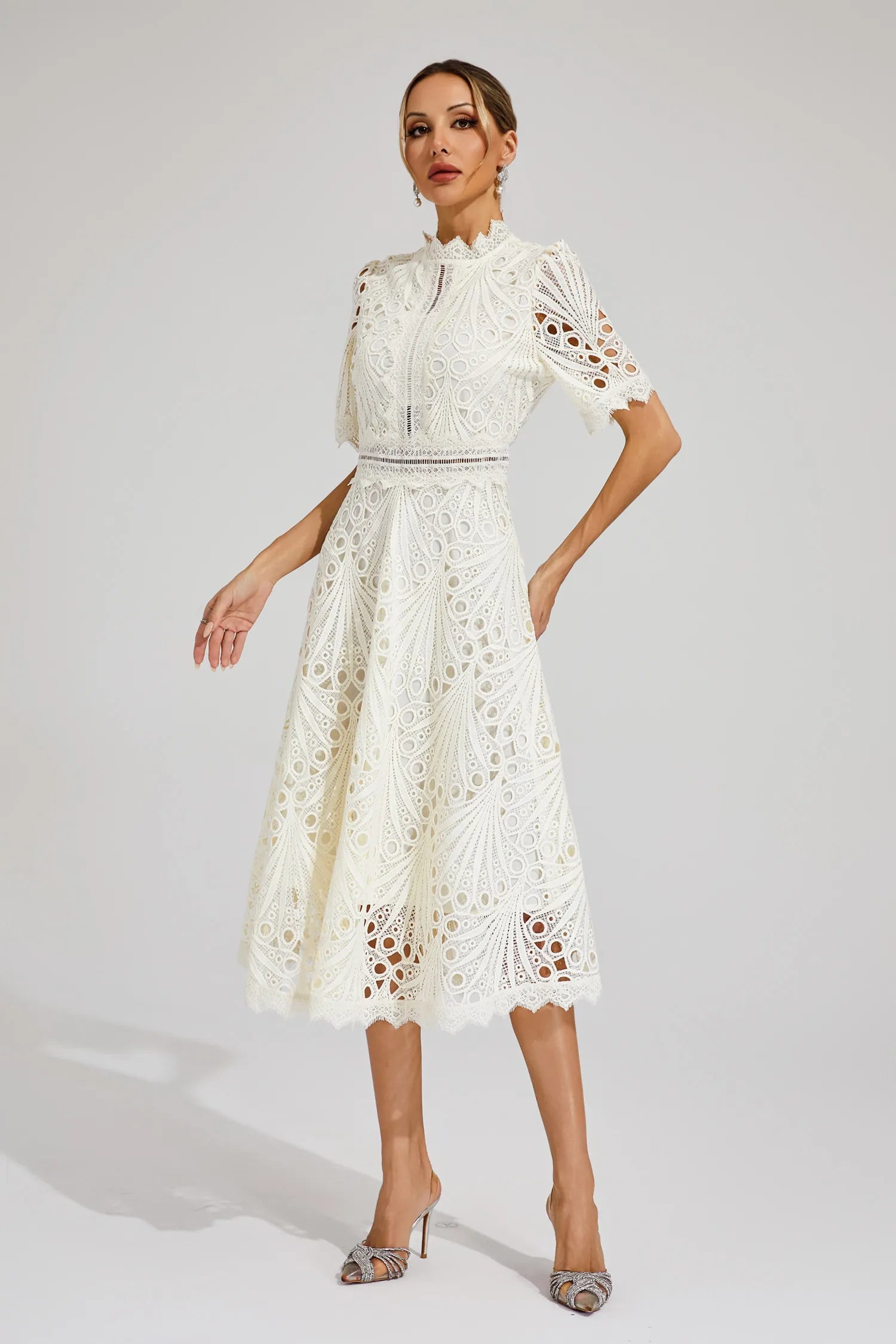 Rosalinda | Women's Short Sleeve Midi Dress with Mock Neck