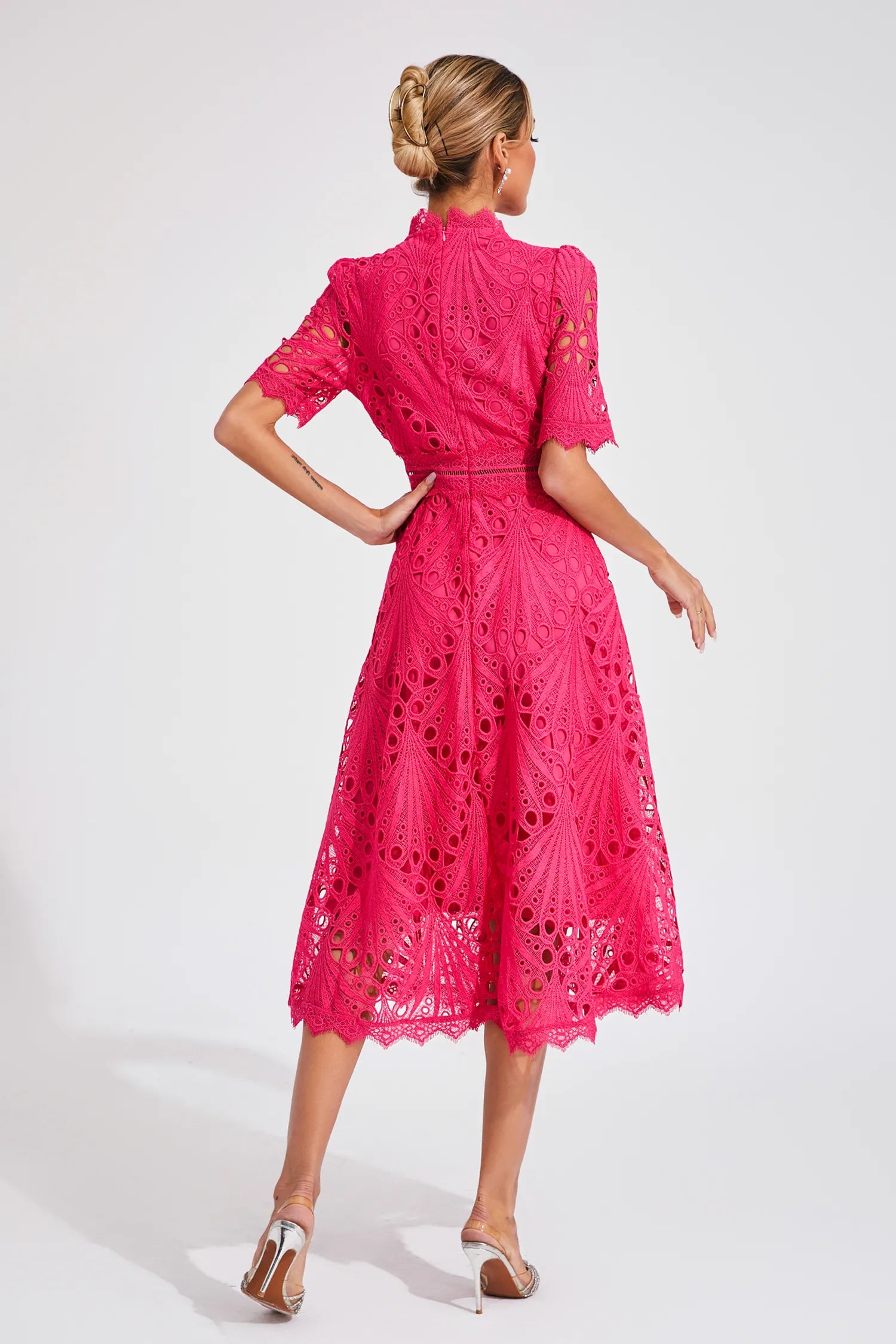 Rosalinda | Women's Short Sleeve Midi Dress with Mock Neck