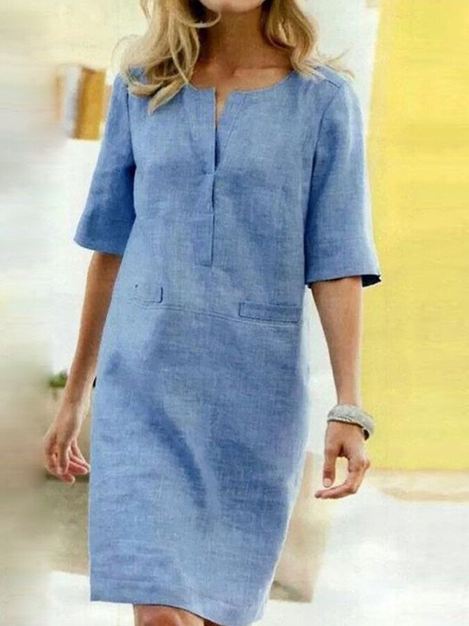 Seraphine | Women's 3/4 Sleeve Shift Dress with Split Neck