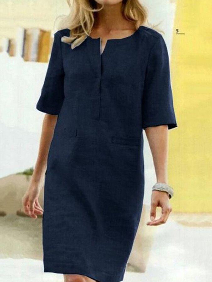 Seraphine | Women's 3/4 Sleeve Shift Dress with Split Neck