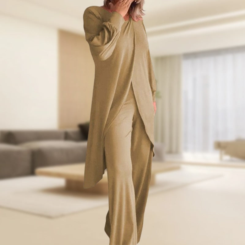 Haven | Women's Long Sleeve Tunic and Wide Leg Pants Two-Piece Set