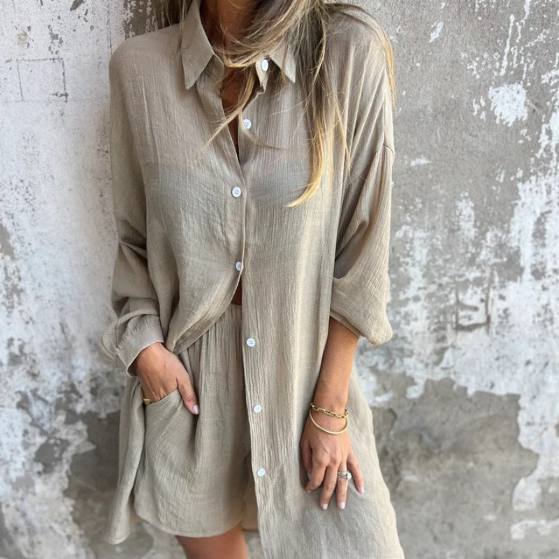 Funa | Women's Two-Piece Button-Up Shirt and Pant Ensemble