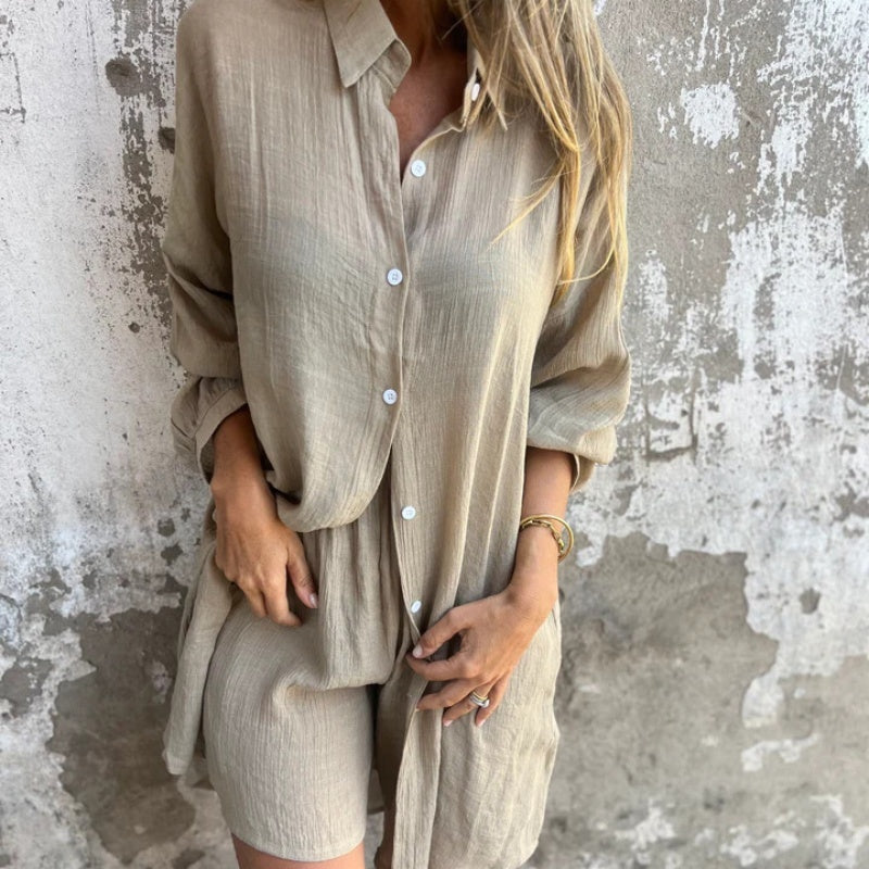 Funa | Women's Two-Piece Button-Up Shirt and Pant Ensemble