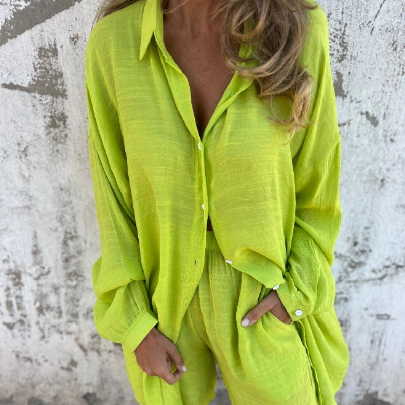 Funa | Women's Two-Piece Button-Up Shirt and Pant Ensemble