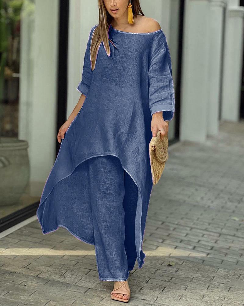Oasis | Women's Longline Tunic & Wide Leg Pants Two-Piece Set