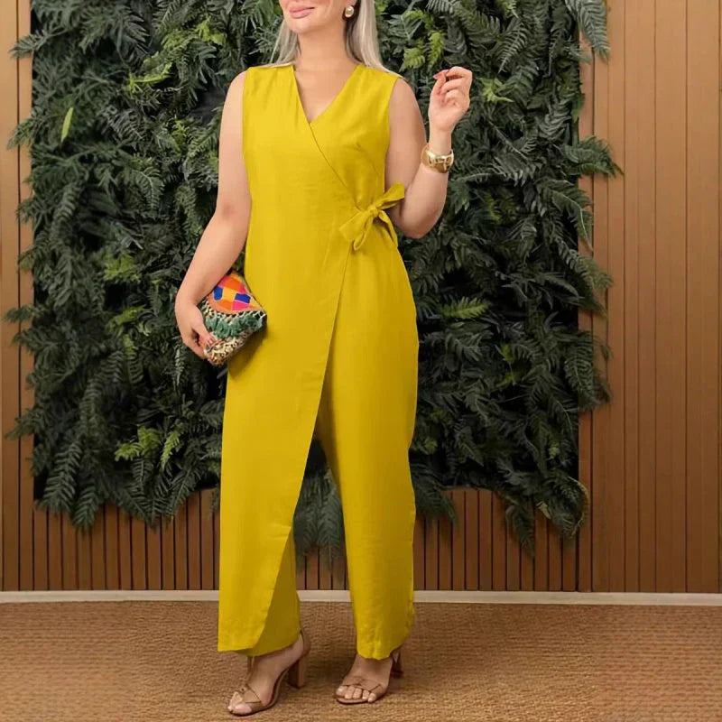 Coral Women's Belted Wide Leg Sleeveless Wrap V-Neck Jumpsuit