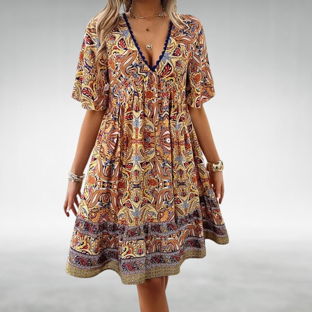 Tahlia | Women's Bohemian V-Neck Mini Dress with Print